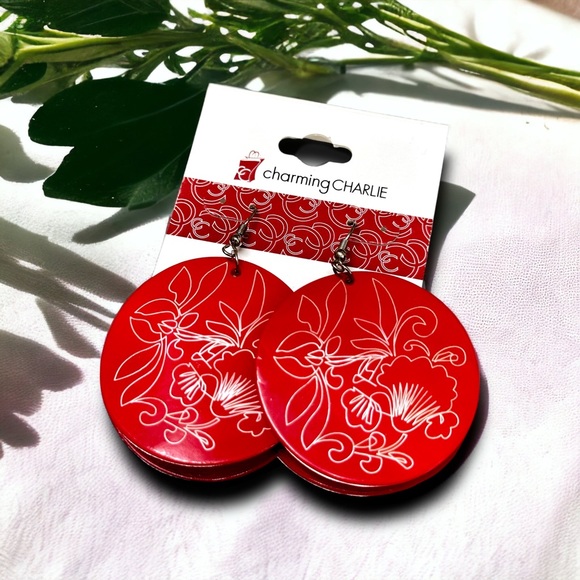 ASIAN INSPIRED PAINTED RED METAL HANGING DANGLE CIRCLES LIGHTWEIGHT ARTISAN NEW - Picture 1 of 4
